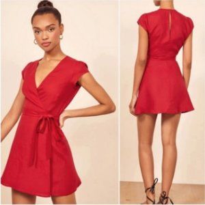 Reformation Rodin Wrap Dress in Cherry Red